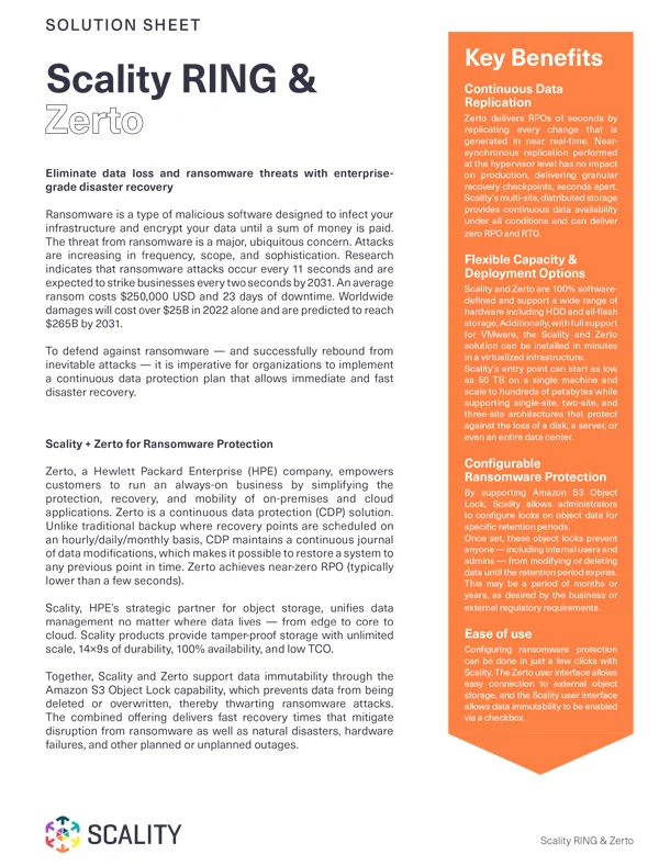 solution sheet zerto dan scality